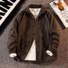 《新品未使用》メンズストライプ長袖薄手シャツジャケット ヴィンテージINS 秋物