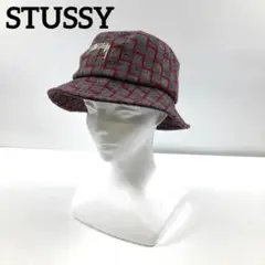 STUSSY バケット ハット 幾何学模様 チェック ロゴ 刺繍