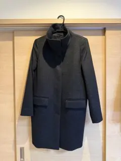 ユニクロ　スタンドカラー　ウール　ロングコート　ダークグレー　カシミヤ混　L