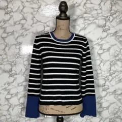 ROSE BUD⭐️【F】ボーダーリブニットセーター　金ボタン　黒白青