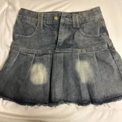 デニム プリーツスカート フリンジヘム