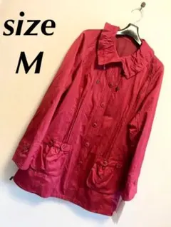 【新品】赤 ロングコート ジャンバー M L 長袖 秋冬 上着 羽織　ブルゾン