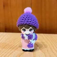 なにわ男子　指人形　ニット帽　帽子　ボーダー　マフラー　紫