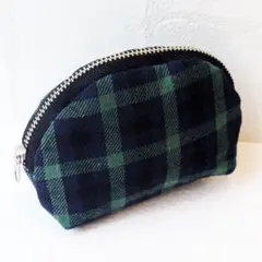 ★がま口ポーチ　がま口財布　ハンドメイド　チェック　グリーン★