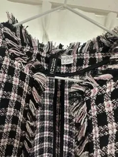 フリンジ付きチェック柄カーディガン