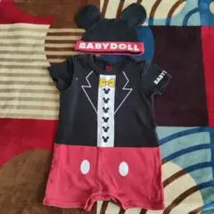 ミッキーマウス ロンパース 帽子付き