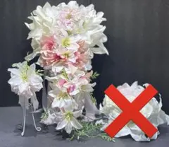 【SALE】3点セット②白ピンクブーケ＆ブートニア＆ヘッドドレス セット