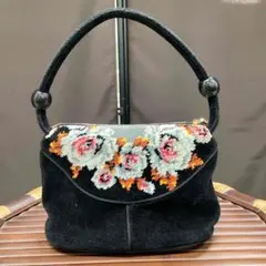 ◇FEILER 花柄刺繍 ハンドバッグ ブラック　管2162