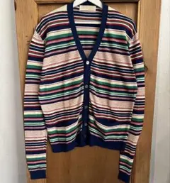 【新品未使用】Vネックカーディガン ネイビー×レッド×グリーン×ホワイト