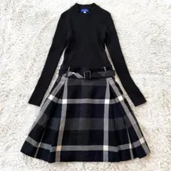 ブルーレーベルクレストブリッジ　ニットワンピース　チェック　ベルト　36