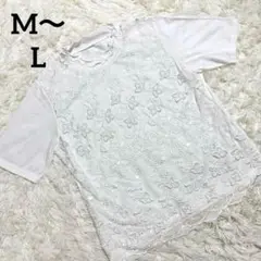 【ローテローザ】半袖Tシャツ/カットソー/刺繍 レース/トップス/M～L
