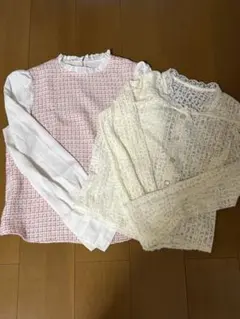 SHEIN 2点セット ツイードトップス レースガーデン