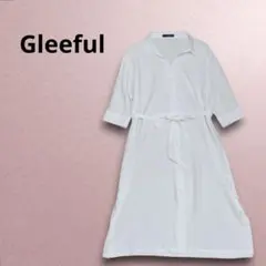 グリーフル　ロングシャツワンピース　透け感　ウエストリボン紐付き　五分袖