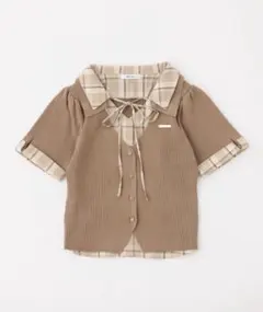 シャツレイヤードトップス　ブラウン