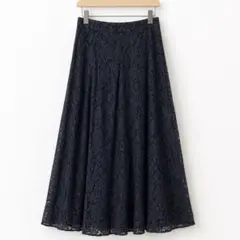 美品☆エメルリファインズネイビー レース フレアスカート ひざ丈34のサムネイル