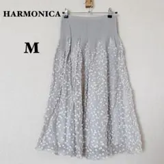 HARMONICAフレアロングスカート グレー 水玉模様　ウエストゴム　シフォン