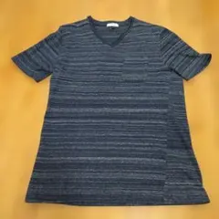 A.V.V HOMME ネイビー ストライプ Vネック Tシャツ XL