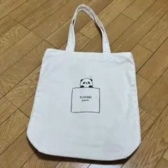 パンダイラスト トートバッグ ホワイト　キャンバストート　縦型
