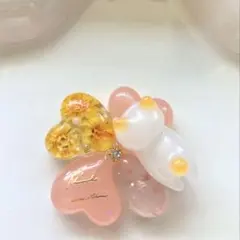 レジン　ヘアゴム　花と猫　ミントグリーン◡̈♥︎ 再販△】レジン ヘアゴム 花モチーフと猫ちゃん ミントグリーン◡̈