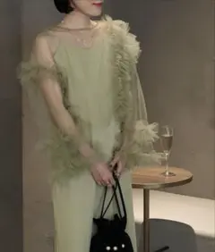 【forksy.】チュールフリルロングスリーブ＆サテンキャミワンピースセット