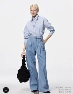 GU ライトデニムベルテッドワイドパンツ+EC 丈長めS