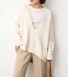 SLOBE IENA ファインウールＶネックプルオーバー　　ナチュラル