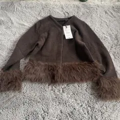 新品•タグ付【ZARA ザラ】ニット ファー カーディガン サイズS ブラウン