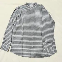 GLOBAL WORK メンズ　XL グレー　チェック 長袖シャツ ノーカラー