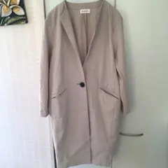 PLST ベージュ ロングコート　トリコットボンディングノーカラーコクーンコート