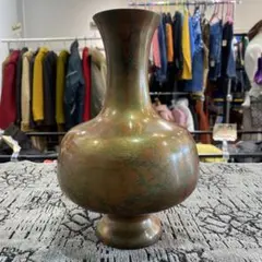 ＊レトロ 壺 花瓶 茶系×金黒模様 素材不明