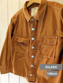 【即配送◎キッズ140cm】キャメル×白ステッチ カラーデニムジャケット