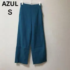 【AZUL】アズール　ターコイズ ハイウエスト ワイドパンツ S 綿 脚長効果