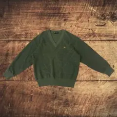 90s Y2K オリーブグリーン Vネック ニット セーター 古着 ゆるだぼ