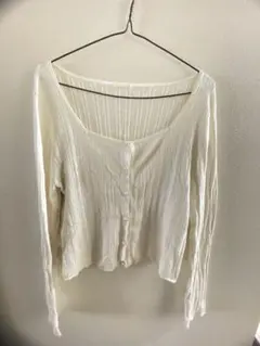 アイボリー リブ編み 長袖カーディガン