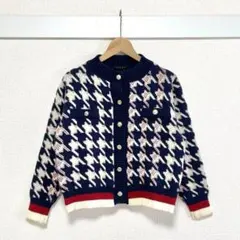 千鳥柄 ニット ショートカーディガン ヴィンテージ レトロ 金ボタン M 上品