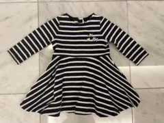 プチバトー　フレアスカートワンピース　ネイビー×シルバー　１８ｍ8１ｃｍ