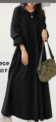 新品タグ付き TICCAブラック 半袖リネンロングワンピース リネン