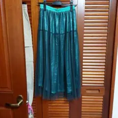 ロングチュールスカート グリーン