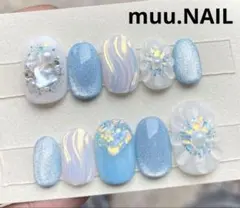 ネイルチップ 再販 ニュアンス 韓国 ワンホン ぷっくりフラワー アイス ネイル