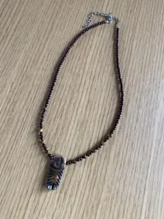 アクセサリー 天然石タイガーアイ ウッドビーズ フクロウネックレス