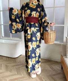 浴衣 2way セパレート ワンピース 花柄 WEGO 兵児帯 3点セット