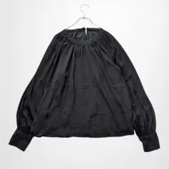 ジュノア 長袖ブラウス 黒 ボリュームスリーブ ネックギャザー ゆったり