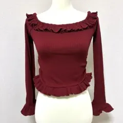 GRL オフショルダーリブニット　フリル