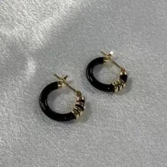K18 オニキス フープピアス D201