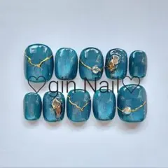 マグネット　ネイルチップ　現品　 水光　 ニュアンス　ベリーショート　ミラー　緑