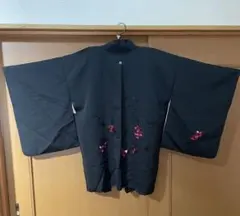 高級呉服店仕立て　黒 花柄刺繍 羽織　紐付き