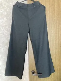 ダークグレー ワイドパンツ ゴムウエスト