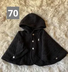 ラルフローレン　ネイビー フード付きポンチョ ニット　ポニー　刺繍　ケーブル編み