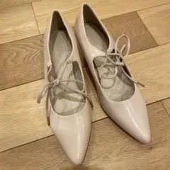 リボン付きライトピンクポインテッドトゥパンプス