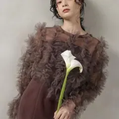 美品　フリル付きブラウンシアートップス ボレロ　結婚式　オケージョンドレス